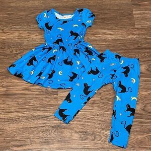 Dot Dot Smile Halloween Theme Twirl Short Sleeve Dress Blue Black 12-24 mos & 2T